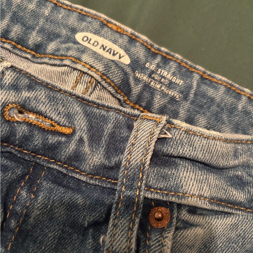 Old Navy Blue Distressed Straight Leg Jeans - Picture 3 of 6